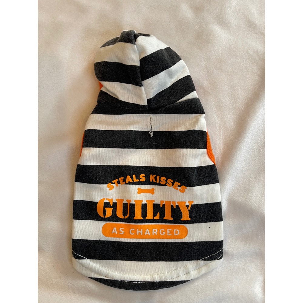 Martha Stewart Pets XS Dog Hoodie Black White Striped Guilty As Charged Orange